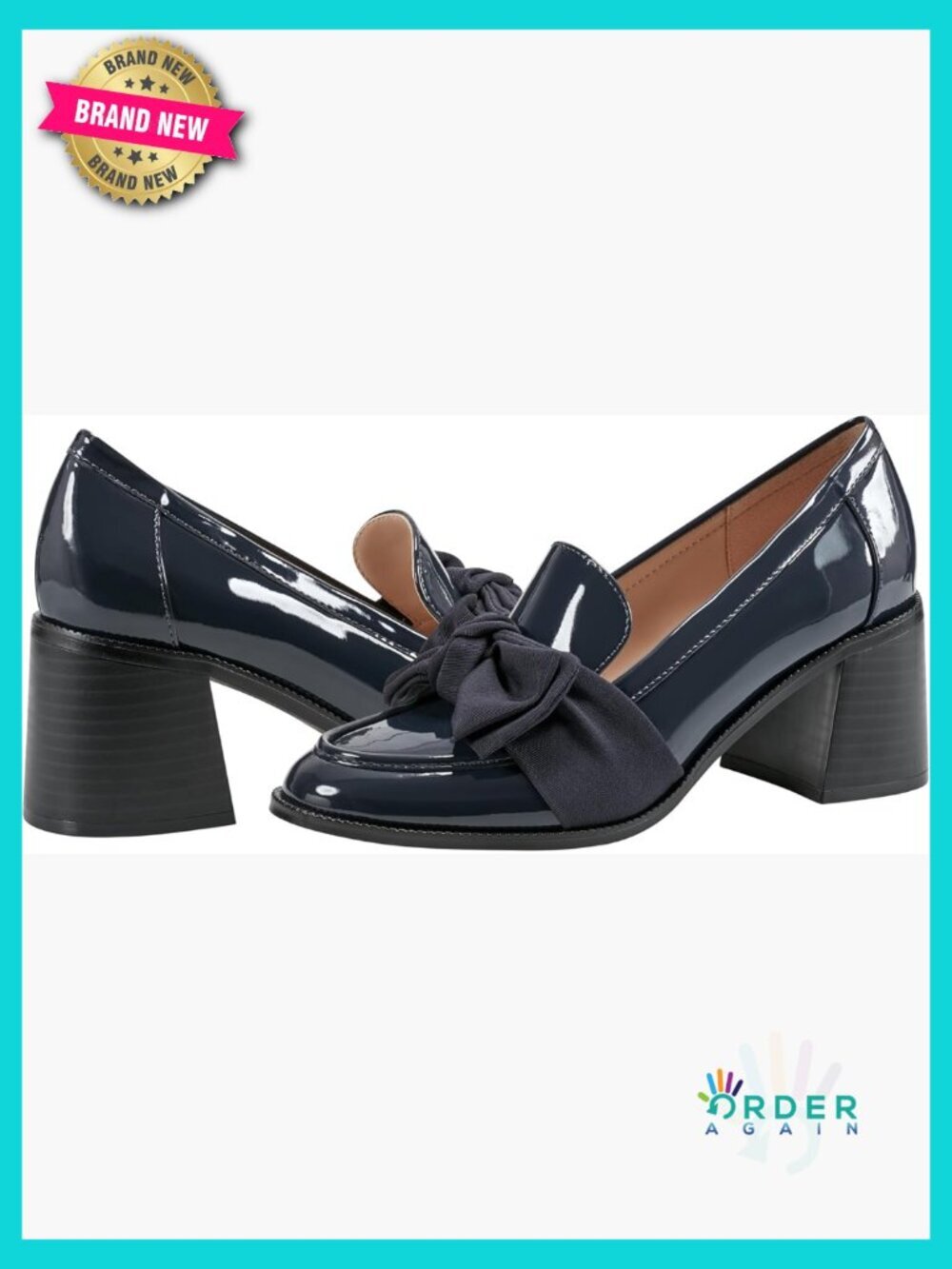 High Heel Loafers Almond Toe Block Heel Cushioned Insole Patent Leather Slip On